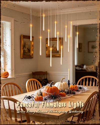 White 20PCS Flameless Floating Candles with Wand Remote - Halloween Indoor Ceiling Decor
