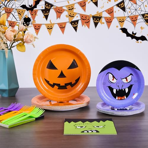 Halloween Paper Plate and Napkin Set for Parties, 96 Pieces