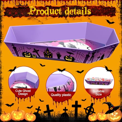Halloween Coffin Shaped Plastic Serving Tray Set - 4 Pieces, Spooky Gothic Design