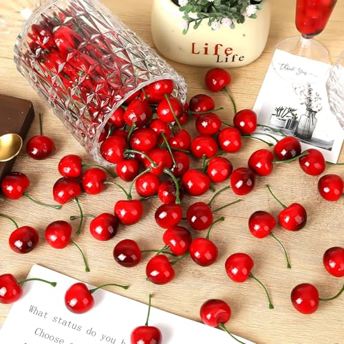 Artificial Cherries for Home Decor - 120 Pcs Foam Cherry Style