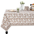 Ridhi Oak Brown Hand Block Print Cotton Square Tablecloth 60 x 60 Inch - Elegant Dining Decor