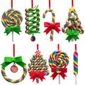 A-8pcs Christmas Lollipop Ornaments - Rainbow Candy Polymer Clay Decorations for Xmas Tree & Party