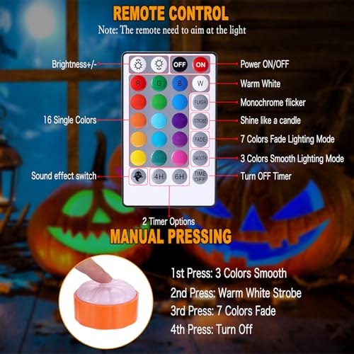 RGB Color Changing Halloween Pumpkin Lights with Remote & Timer - Devil's Laughter Variation