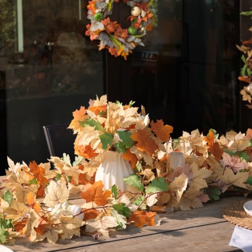 Fall Leaf Garland with Lights 23.6Ft Autumn Decorations for Thanksgiving Halloween
