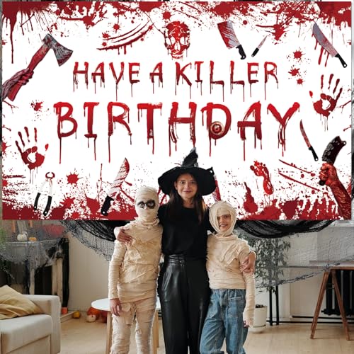 Halloween Blood Birthday Banner, Killer Horror Party Decorations