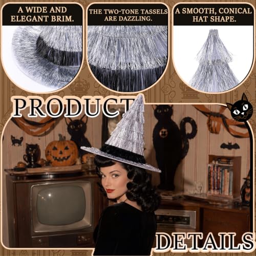 Halloween Witch Hat Decorations - 2 Pcs Silver Costume Party Accessories