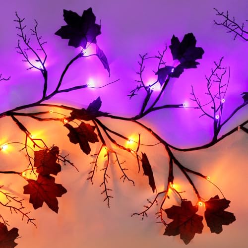 LED Willow Vine Garland with Orange and Purple Lights - 6 Ft Halloween Decor