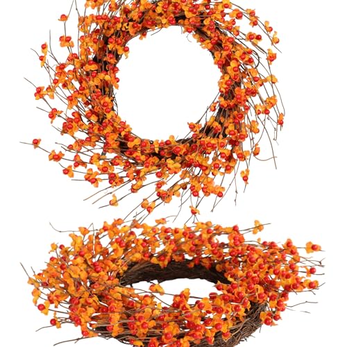 Fall Wreath 22 Inch Autumn Harvest Decor with Berries and Leaves
