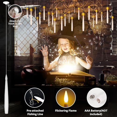 20 Pcs Floating Candles with Wand Remote Timer - Halloween Decor, White - Variation of THIS listing
