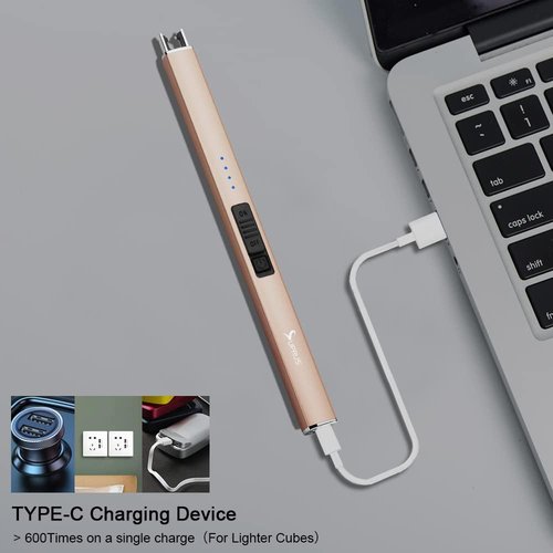 SUPRUS Electric Lighter - Windproof Flameless USB Rechargeable with Safety Lock | Champagne Gold