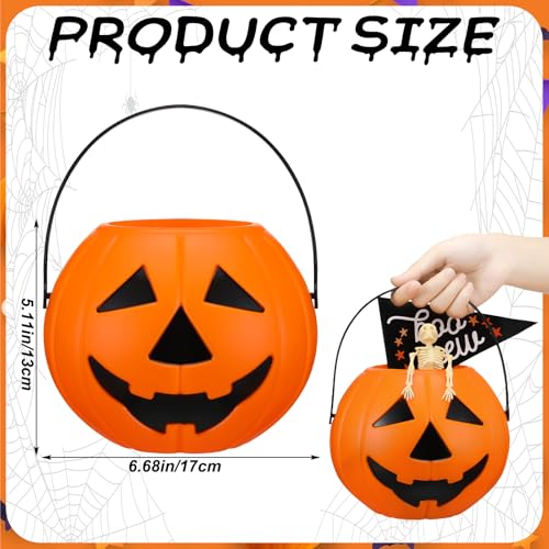 Halloween Pumpkin Buckets 8 Pack - Plastic Trick or Treat Candy Baskets - Funny