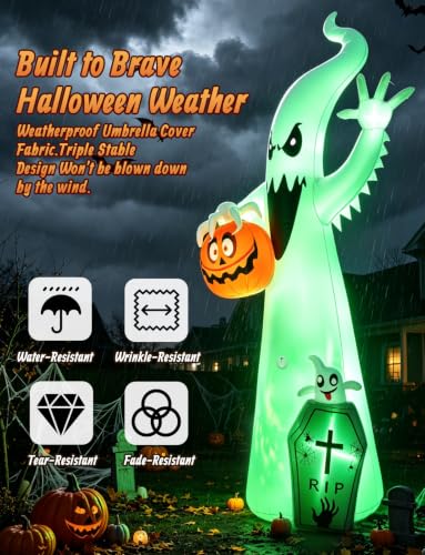 Halloween Inflatable Ghost Pumpkin Scene with Motion-Activated Sounds - 12FT