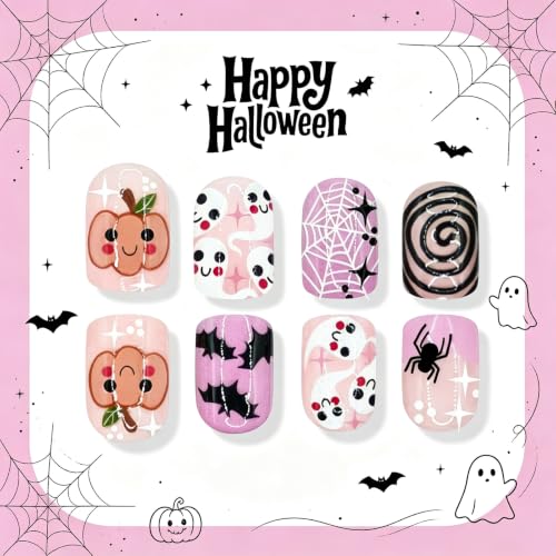 Halloween Press On Nails - White Ghost Short Square Fake Nails - Variation 026