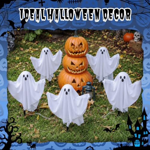 Halloween Lighted Ghost Stake Set - 5 Pack Outdoor Yard Decor with Remote & Timer