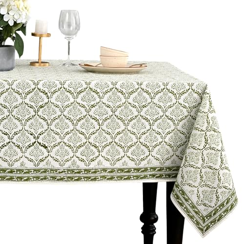 Fern Regal Cotton Square Tablecloth 60x60 Inches Indian Block Print