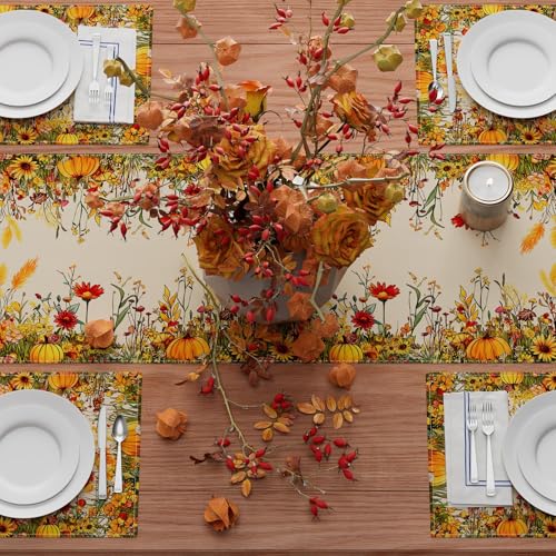 Fall Wild Flowers Pumpkin Table Runner 13x72 Inch for Home Decor - Variation of THIS listing
