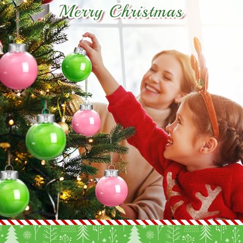 Halloween Witch Ball Ornaments - Pink and Green Christmas Tree Decor - 8 Pcs