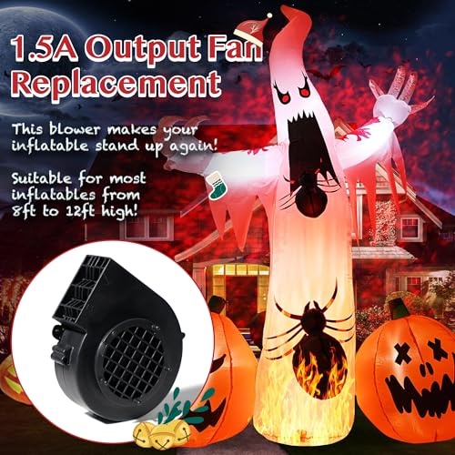 12V 1.5A Inflatable Fan Replacement with 2A Plug & LED Lights - Halloween & Xmas Yard Decor