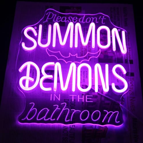 Purple Please Don't Summon Demons in the Bathroom Neon Sign Halloween Decor