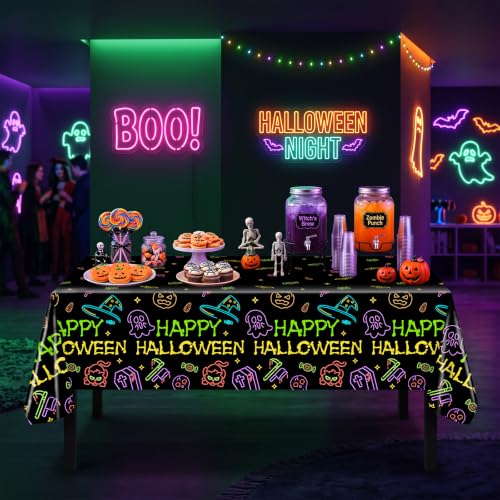 Halloween Neon Witch Tablecloths - 3 Pack, Waterproof & Disposable