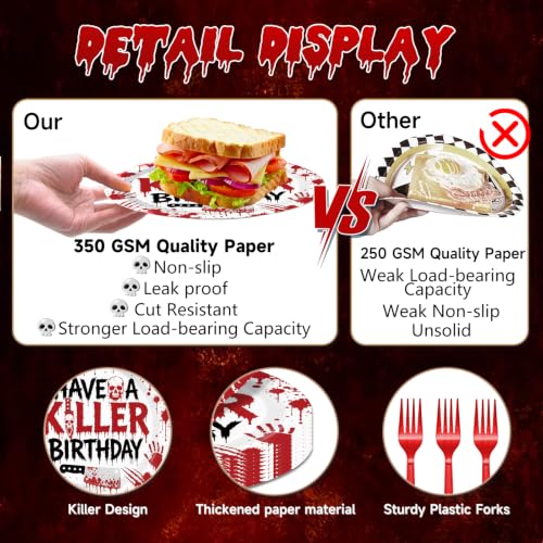 Killer Bloody Hand Disposable Party Plates Napkins & Forks Set - Halloween & Horror Theme Variation