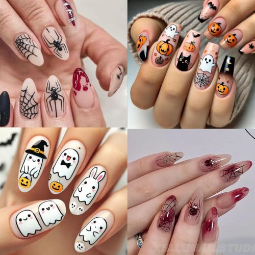 Halloween Nail Stickers Set - 9 Sheets Ghost Spider Web Bats - Halloween 9swcs