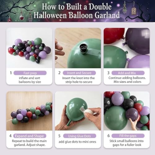 Halloween Balloon Arch Kit - Sage Green Purple Red with Bat Stickers - Variation of Green Purple Red Halloween