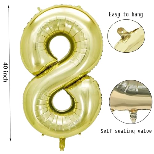 40 Inch Light Gold Number 8 Foil Balloon for Birthday Wedding Graduation Decorations - Variation of This Listing