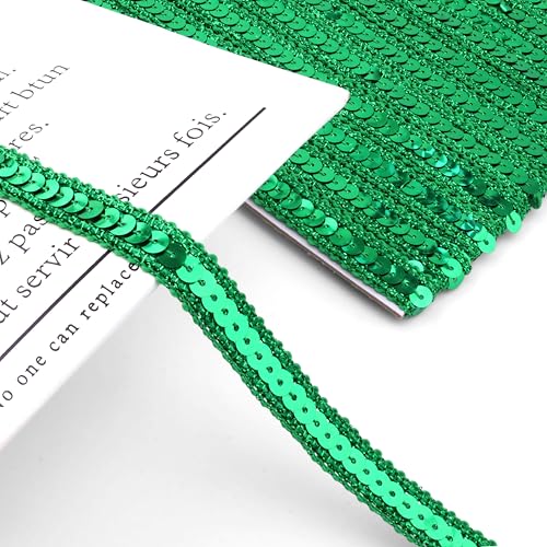 Green Sequin Ribbon Trim - 10 Yards Glitter Braid for Sewing & Crafts