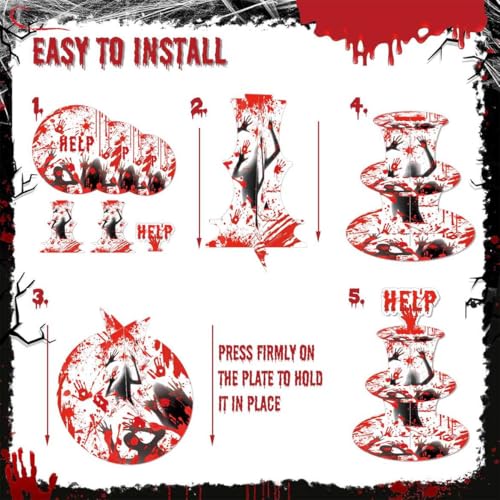 Halloween Spooky Bloody Handprints 3-Tier Cake Stand for Parties