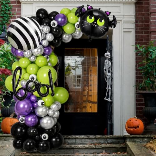 Halloween Balloon Garland Arch Kit - Purple Lime Green Black with Eyeball Balloons & Variations