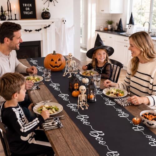 Halloween Boo Paper Table Runner - Black & White, 25 Feet, Versatile Decor