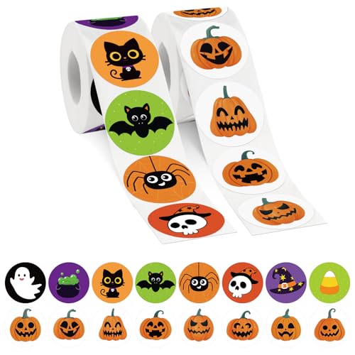Halloween Stickers Bulk - 1000pcs 1.5 Inch Cute Ghost Pumpkin Spider Design with Variation Pumpkin Spider