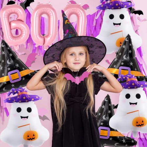 Halloween Balloon Set with Ghost & Witch Hat Foil Balloons - Pink Party Decorations