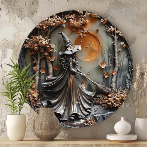 Halloween Witch Wall Decor Sign - Autumn Rusty Metal Wall Art 8x8 Inch P2