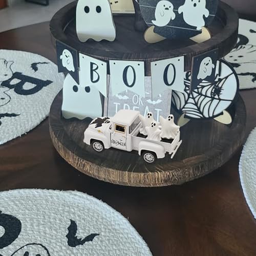 Farmhouse Halloween Truck Decor with Ghost Figurines - White, Indoor Use