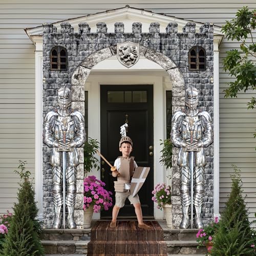 Medieval Castle Door Banner & Knight Decor Set - 4 Piece Fantasy Party Decorations