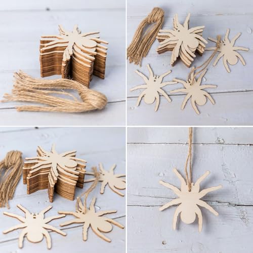 DIY Unfinished Wooden Spider Ornaments - Halloween Christmas Party Decorations, 20pcs