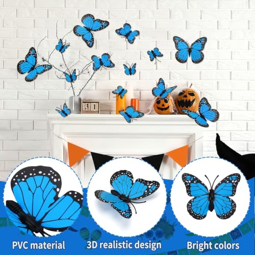 60Pcs Blue Monarch Butterfly Wall Stickers Decorations - Day of the Dead & Party Decor