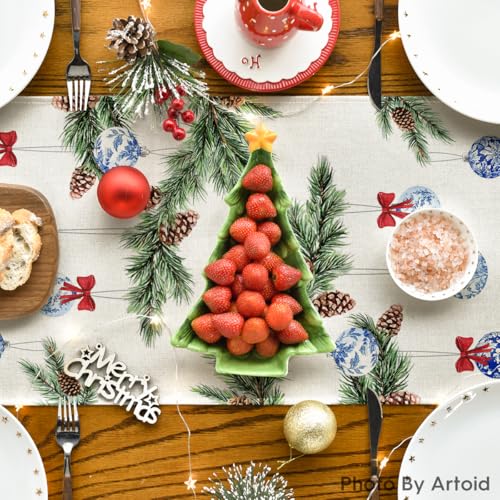 13x60 Inch Xmas Tree Balls Table Runner Home Holiday Decor Beige