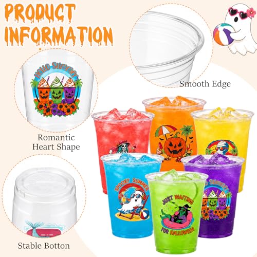 120 Set Summer Halloween Cups Lids Straws 16 oz Disposable Plastic Party Supplies