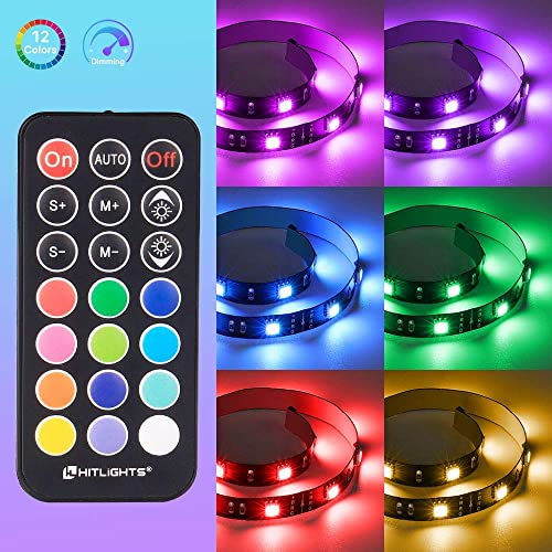 Pre-Cut LED Strip Lights Kit with RF Remote, Power Supply, Connectors - 12 Inch RGB Accent Lighting for TV, Home, DIY