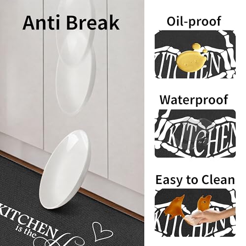 Black Memory Foam Anti-Fatigue Kitchen Mat Set - 2 Pcs, 47" x 17.3"