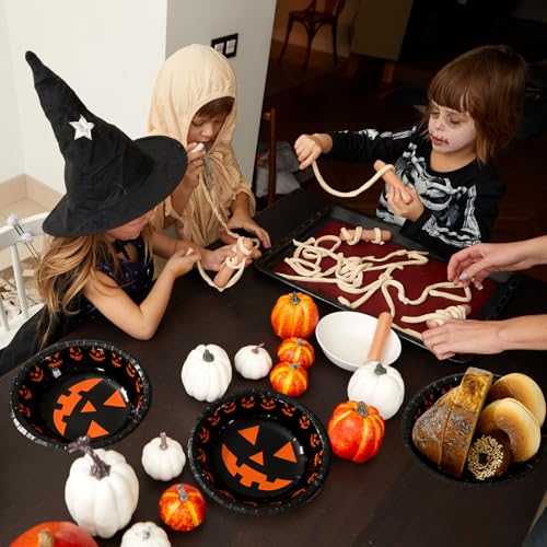 Halloween Paper Bowls Black Pumpkin 12oz Disposable Party Serveware - 100 Pack