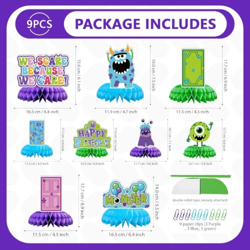 Monster Birthday Party Honeycomb Centerpieces - Blue Green Purple 9 Pack
