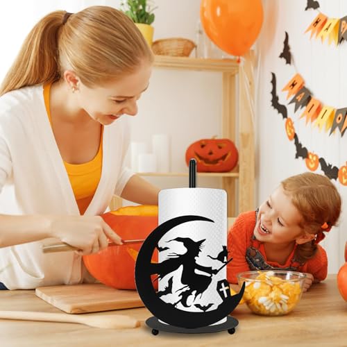 Halloween Paper Towel Holder Black Witch Moon Bat Kitchen Decor Stand - JarThenaAMCS Variation