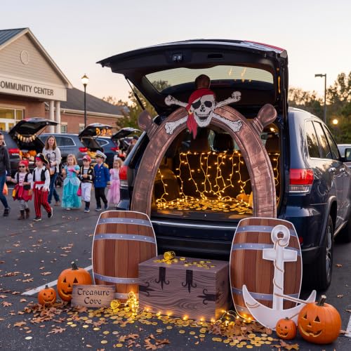 Halloween Pirate Car Decorations Kit - Trunk or Treat Party Supplies with Ship Wheel Backdrop