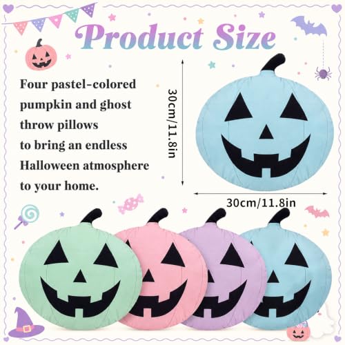 Pastel Halloween Pumpkin Pillow Set of 4 - Soft Velvet Fall Decor