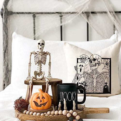 Halloween Throw Pillow Covers 18x18 Set of 4 Black Skeleton Bats Ghost Fall Decor