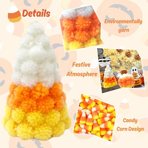 Halloween Candy Corn Decor Set - Mini Yarn Trees & Fall Table Centerpieces